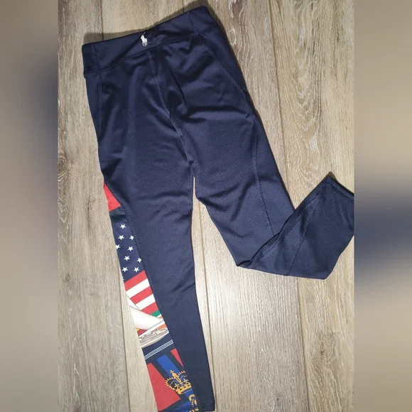 Ralph Lauren girl's navy with red, gold  leggings Sailboat, flag, stars Size 6x - Picture 7 of 9